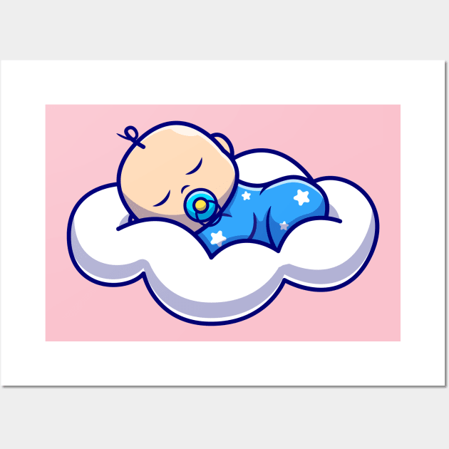 Cute Baby Sleeping On Cloud Pillow Cartoon Wall Art by Catalyst Labs